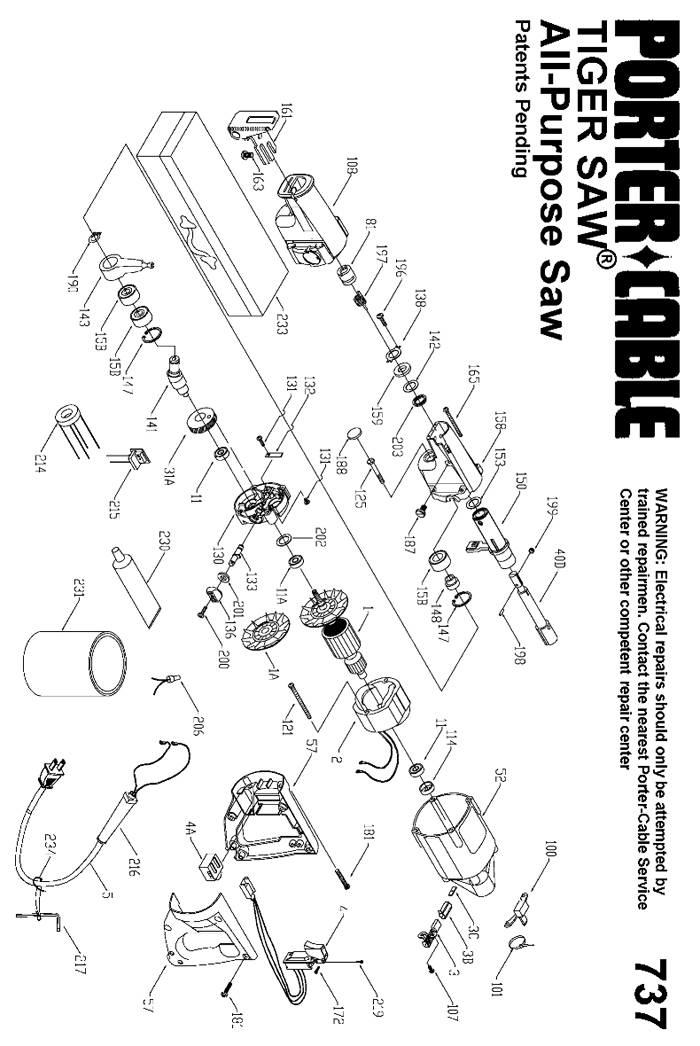 Porter Cable 9737 Reciprocating Saw Parts (Type 3)