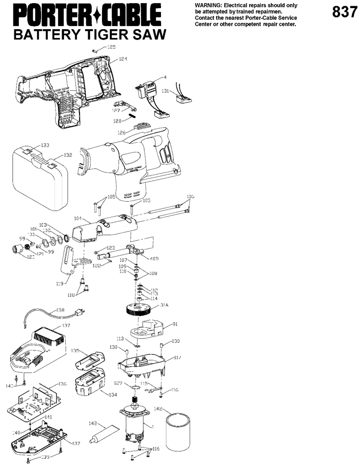 Porter Cable 9837 Reciprocating Saw Parts (Type 2)