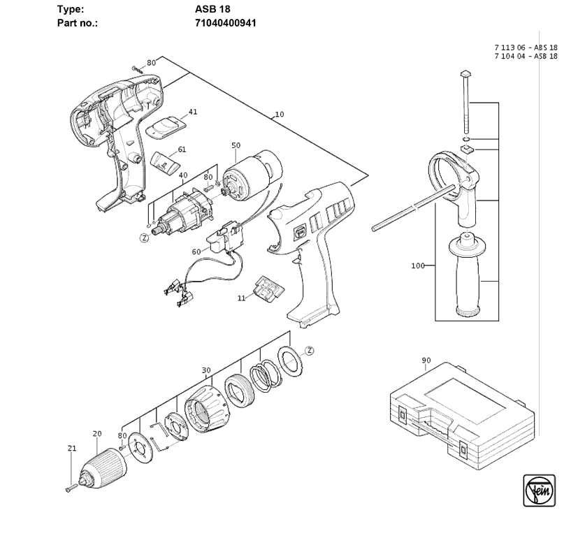 Fein ASB18 71040400941 Parts - Hammer Drill