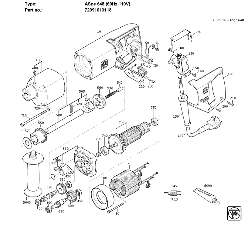 Fein ASGE648 72091613118 Parts - Hammer Drill