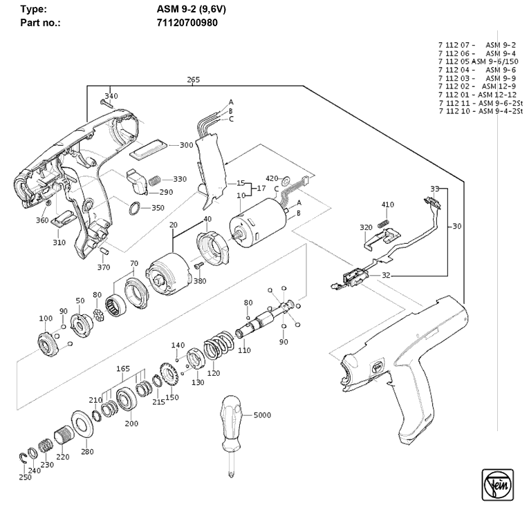 Fein ASM9-2 71120700980 Parts - AccuTec Screw Gun