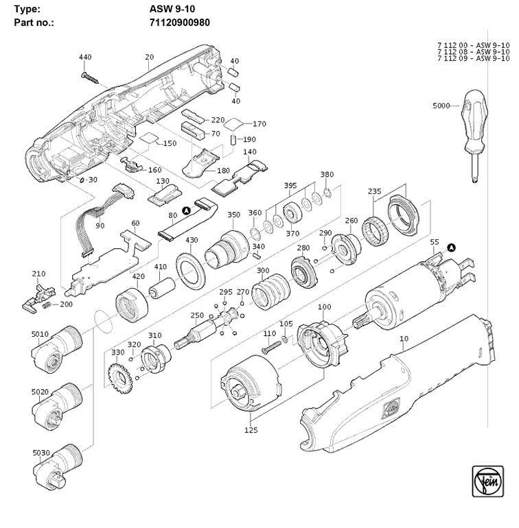 Fein ASW9-10 71120900980 Parts - AccuTec Baton Offset Screwdriver