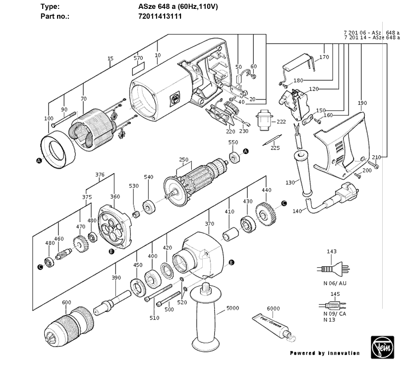 Fein ASZE648A 72011413111 Parts - Rotary Drill