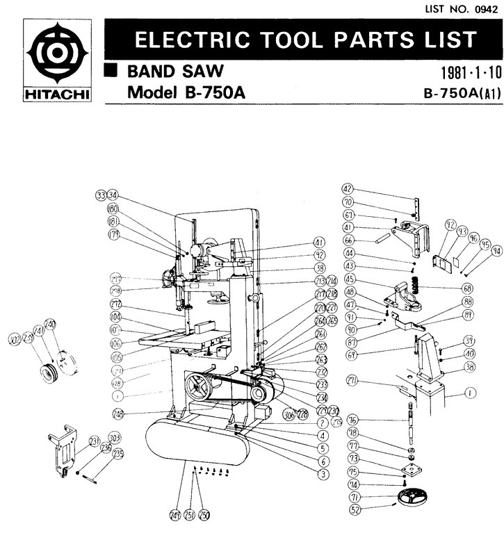 Hitachi B-750A Parts - Bandsaw