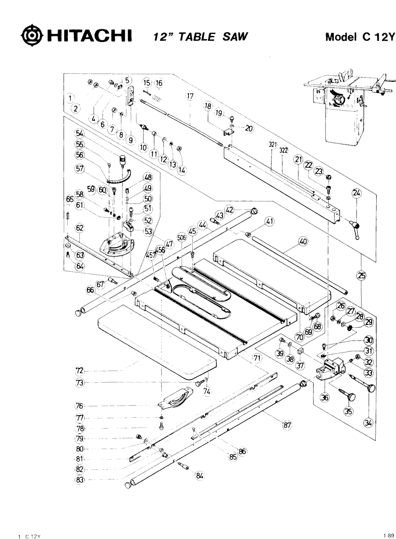 Hitachi C12Y Parts - 12" Table Saw