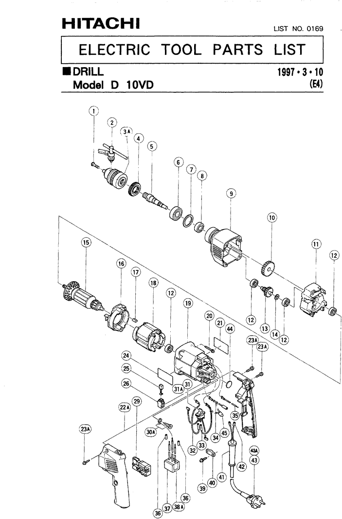 Hitachi D10VD Parts - Drill