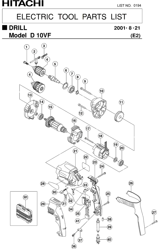 Hitachi D10VF Parts - Drill