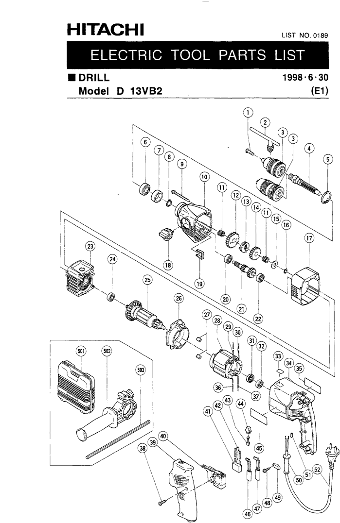 Hitachi D13VB2 Parts - Drill