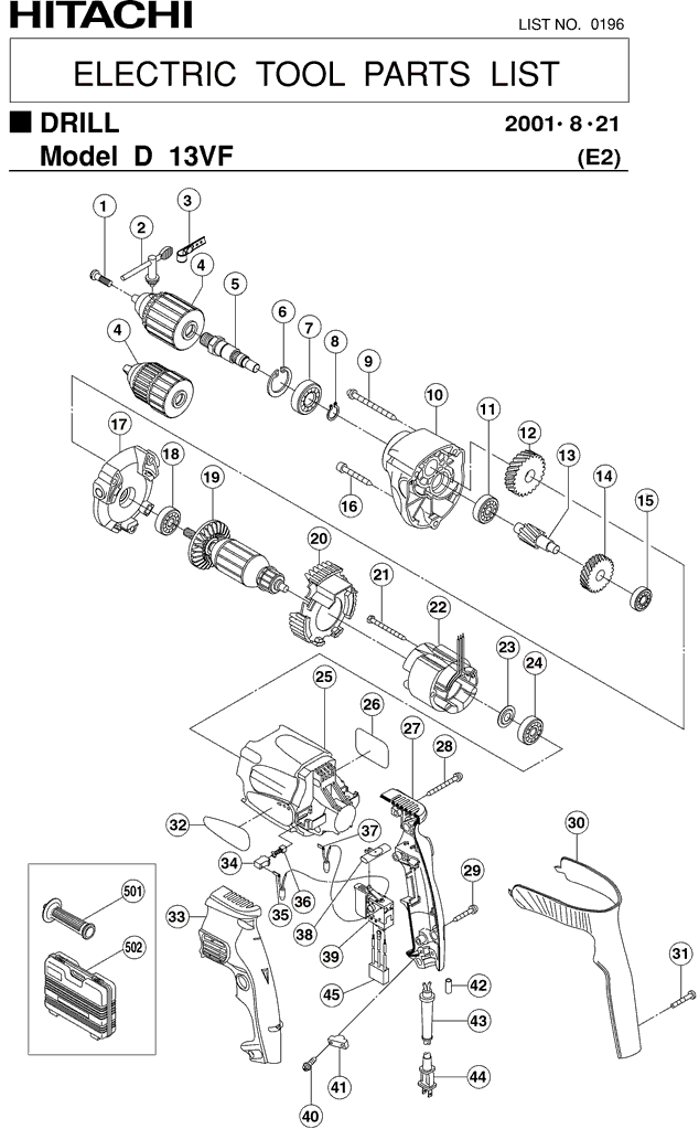 Hitachi D13VFKL Parts - Drill