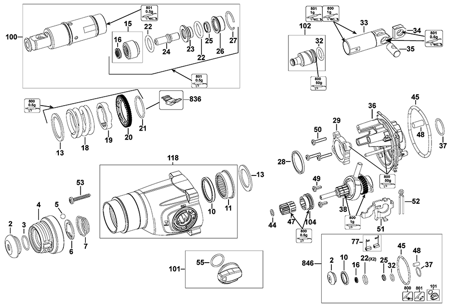 D25263K Dewalt Hammerdrills and Hammers Parts