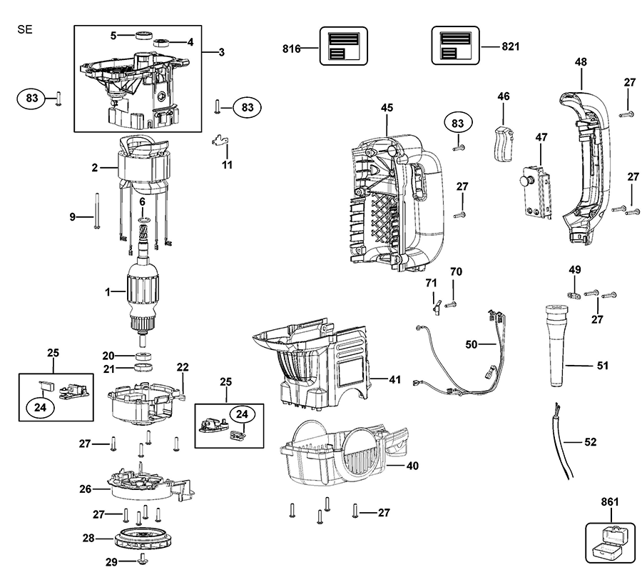 D25553K Dewalt Hammerdrills and Hammers Parts