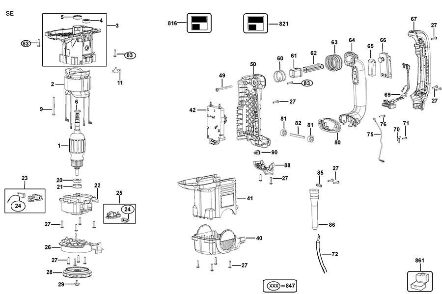 D25851K Dewalt Hammerdrills and Hammers Parts