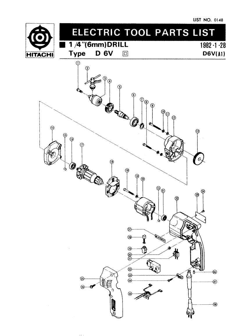 Hitachi D6V Parts - 1/4" Drill