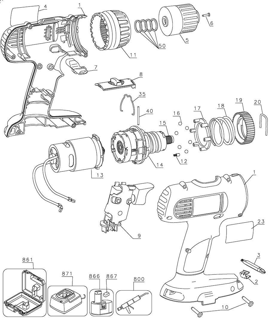 DC759KA Dewalt Drill Parts