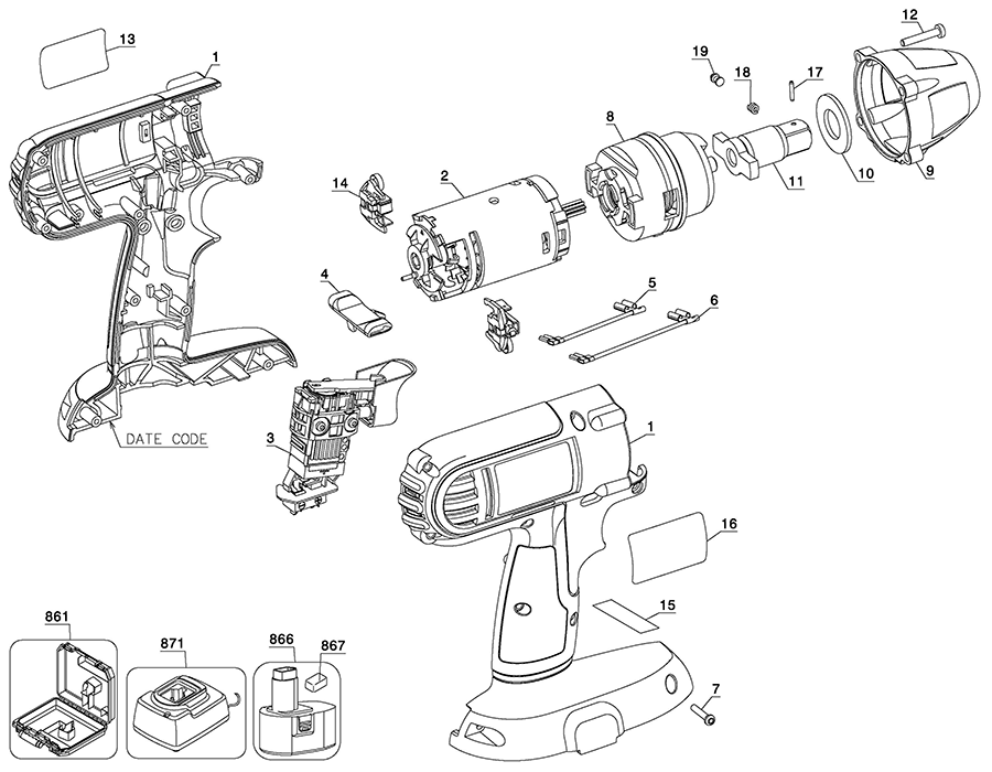 DC821KA Dewalt Wrench Parts