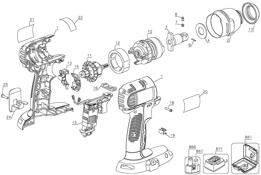 DC822KL Dewalt Wrench Parts