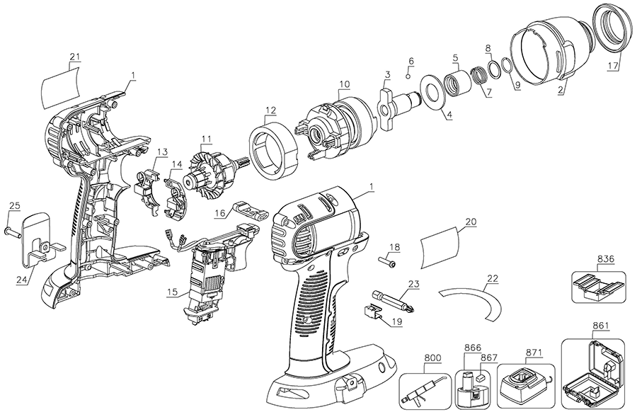 DC825B Dewalt Impact Driver Parts