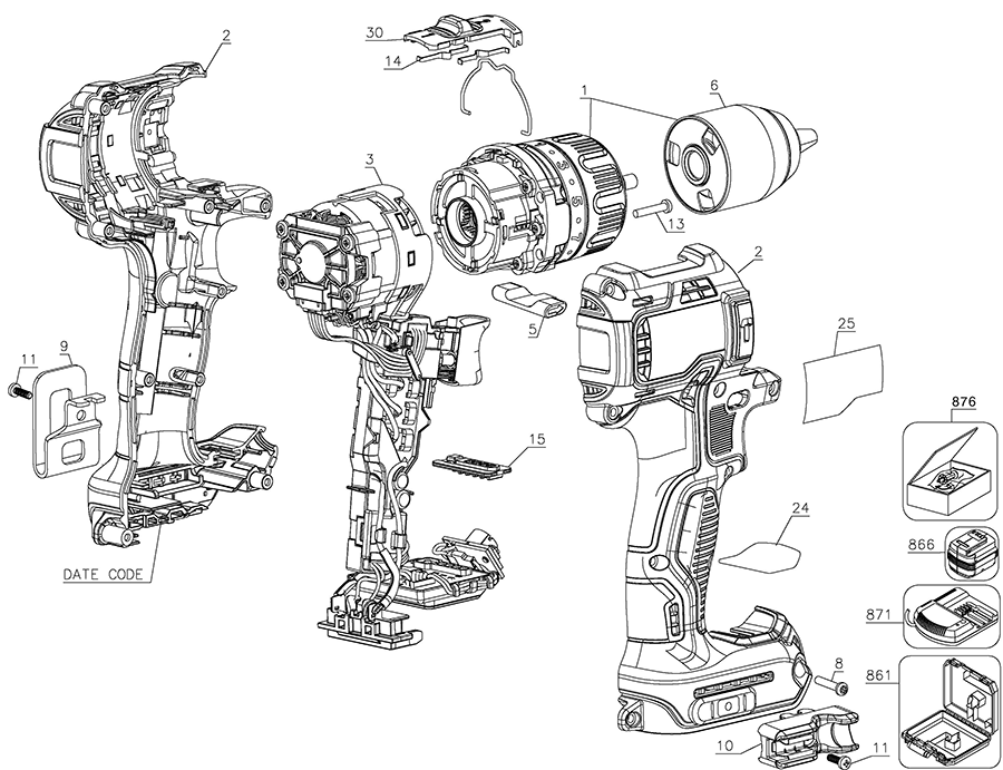 DCD797D2 Dewalt Hammerdrills and Hammers Parts