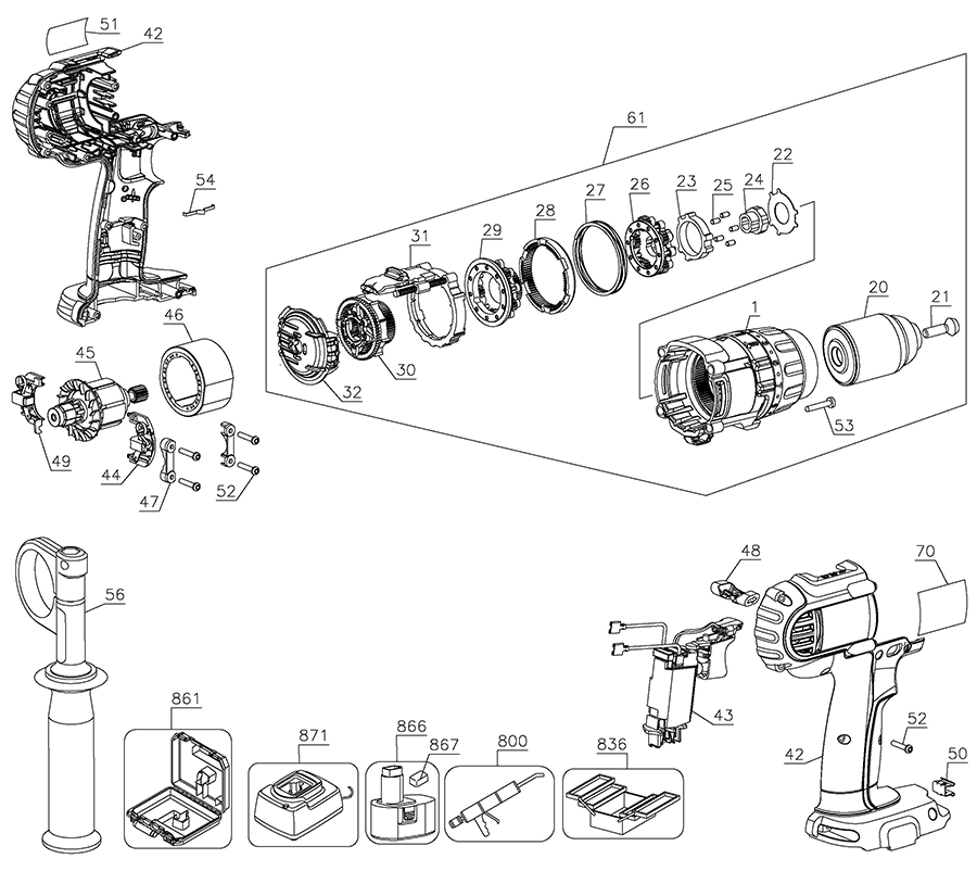 DCD940KX Dewalt Drill Parts