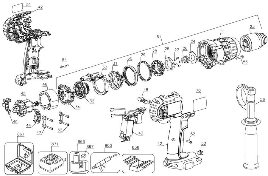 DCD970KL Dewalt Hammerdrills and Hammers Parts