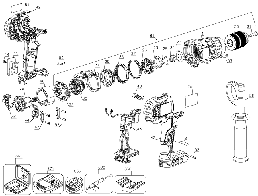 DCD985B Dewalt Hammerdrills and Hammers Parts