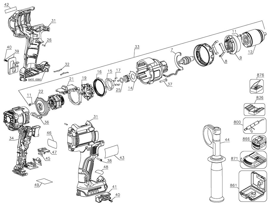 DCD991B Dewalt Drill Parts