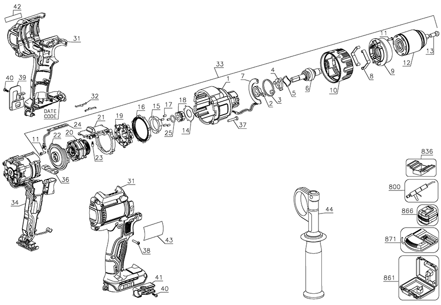 DCD995B Dewalt Hammerdrills and Hammers Parts