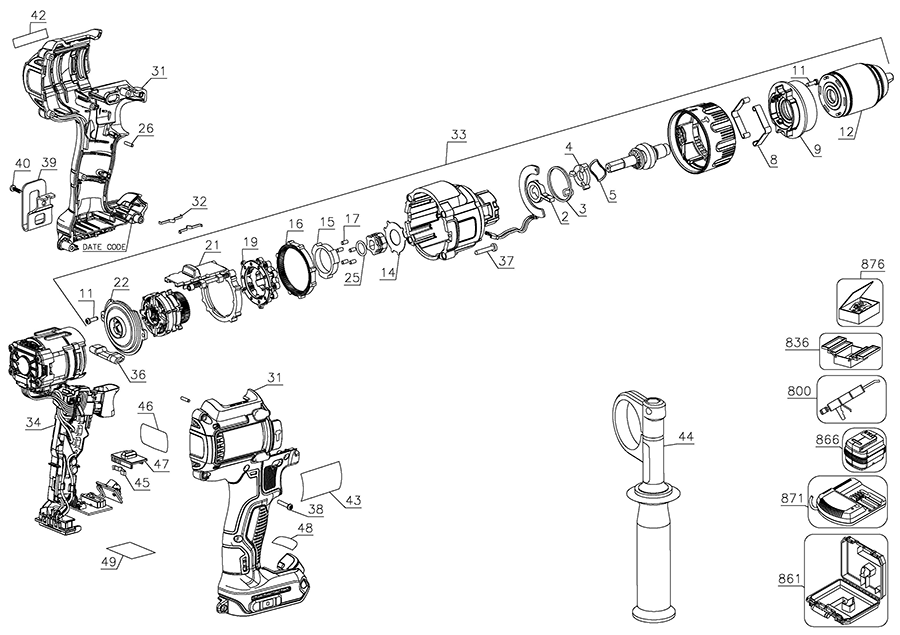 DCD996B Dewalt Hammerdrills and Hammers Parts