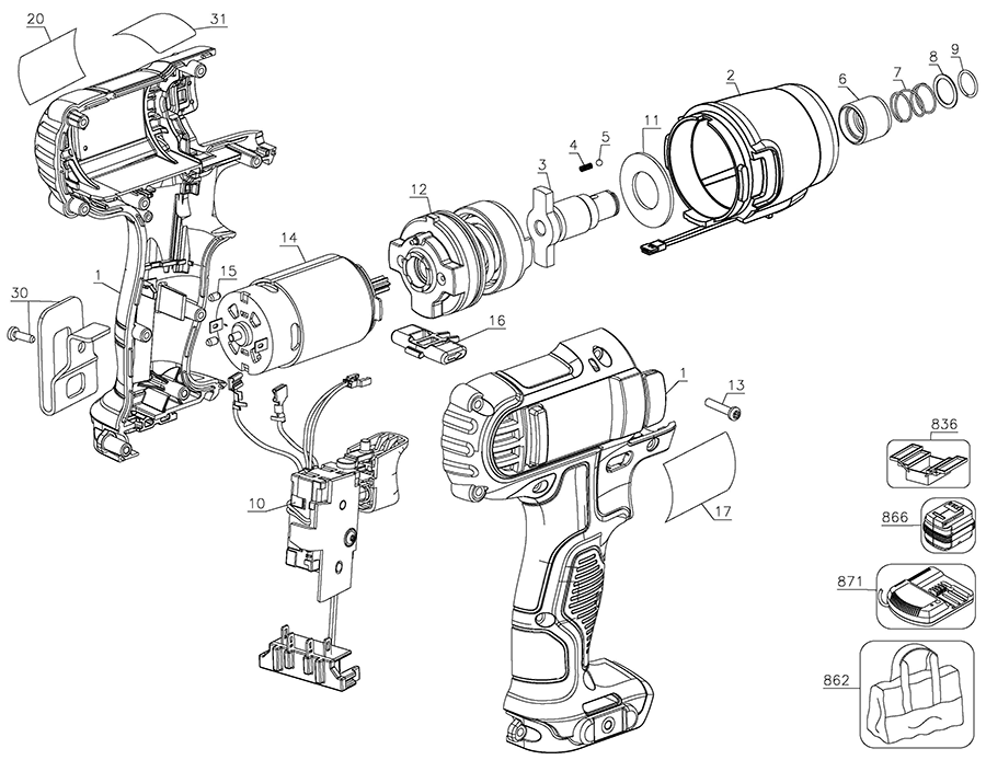 DCF815S2 Dewalt Impact Driver Parts