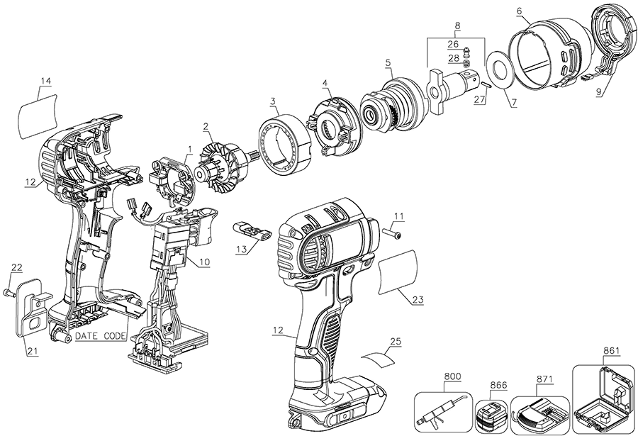 DCF880B Dewalt Wrench Parts