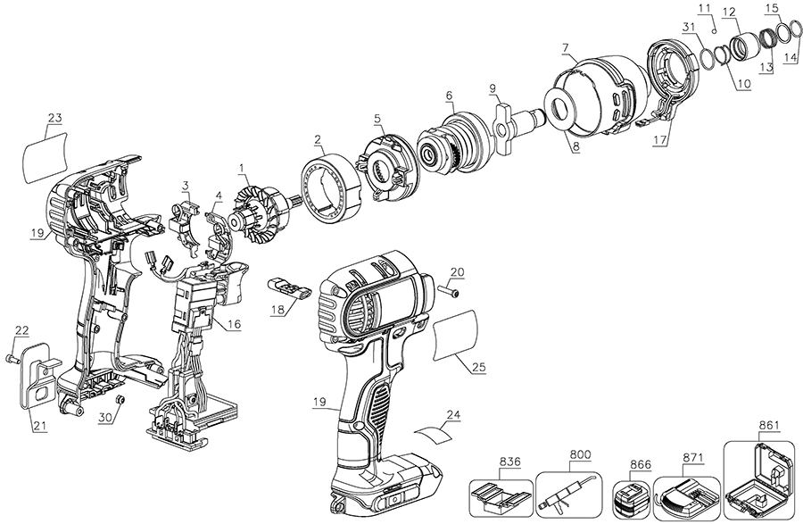 DCF885B Dewalt Impact Driver Parts