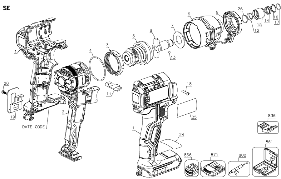 DCF886B Dewalt Impact Driver Parts