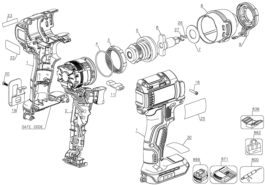 DCF890B Dewalt Wrench Parts