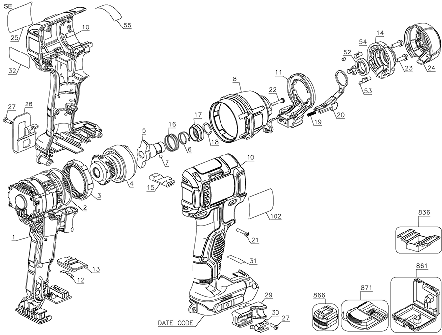 DCF895B Dewalt Impact Driver Parts