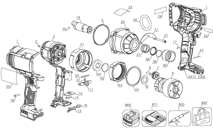 DCF898B Dewalt Wrench Parts