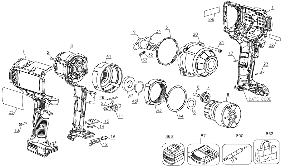 DCF899B Dewalt Wrench Parts