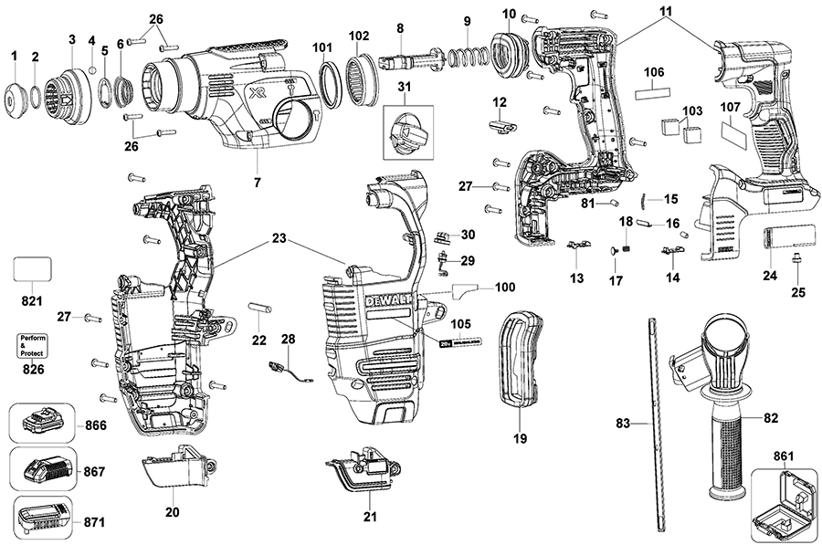 DCH293B Dewalt Rotary Hammer Parts