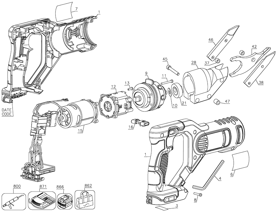 DCS491B Dewalt Shear Parts