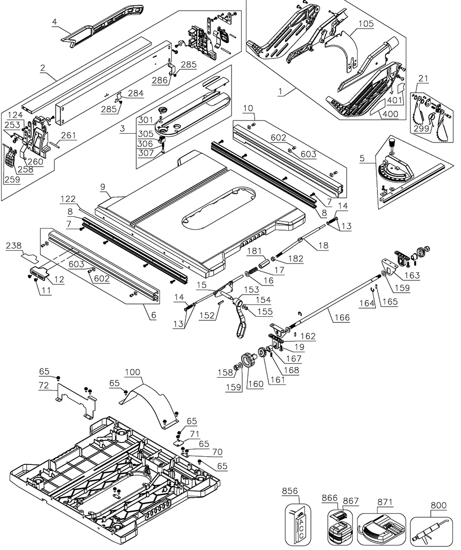 DCS7485B Dewalt Portable Table Saw Parts