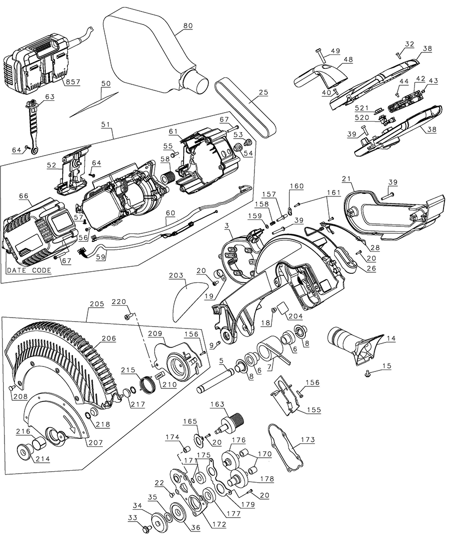 DHS716AB Dewalt Miter Saw Parts