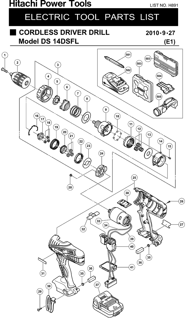 Hitachi DS14DSFL Parts - Cordless Driver Drill Parts