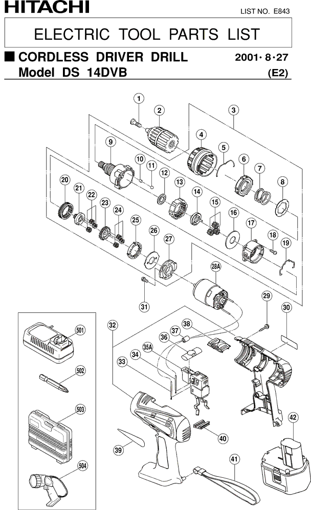 Hitachi DS14DVB Parts - 14.4V 1/2" Driver Drill Parts