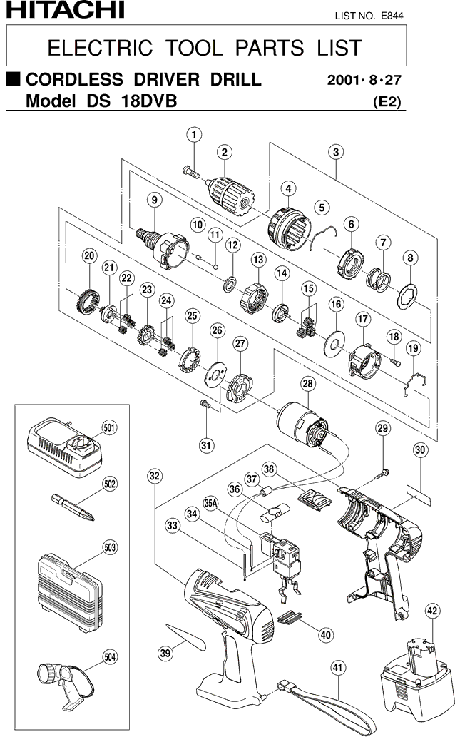 Hitachi DS18DVB Parts - 18V 3/8" Driver Drill Parts