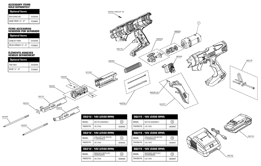 DS212-18V Screw System Parts - Senco