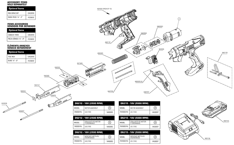 DS215-18V Cordless Parts - Senco