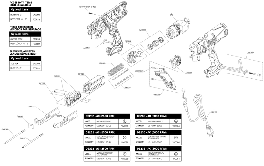 DS232-AC Screw System Parts - Senco