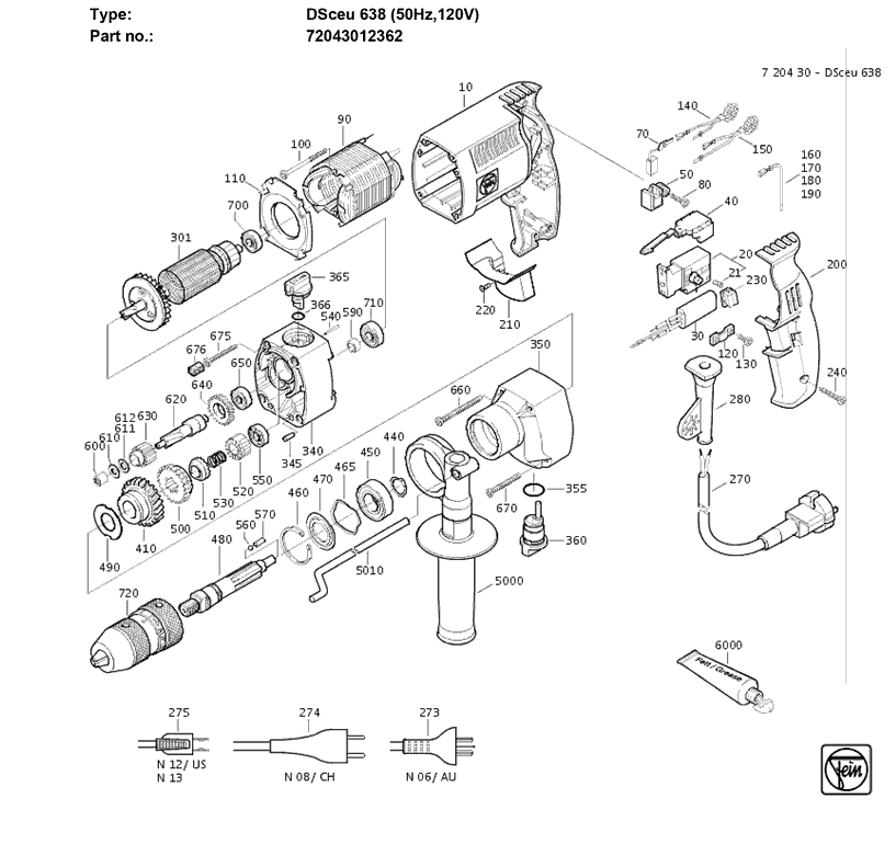 Fein DSCEU638 72043012362 Parts - Hammer Drill