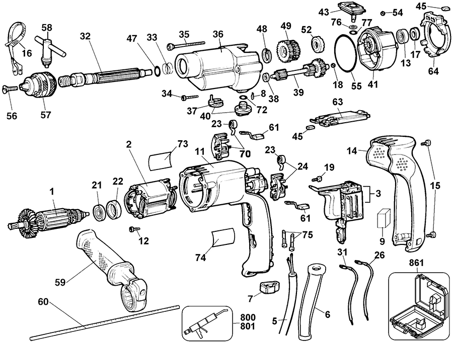 DW505 Dewalt Hammerdrills and Hammers Parts