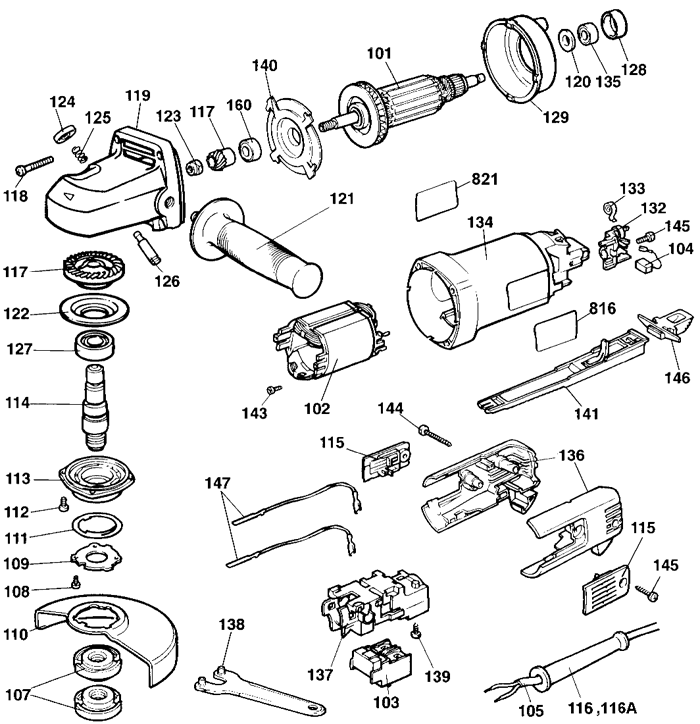 DeWALT DW814 Angle Grinder Parts (Type 2)