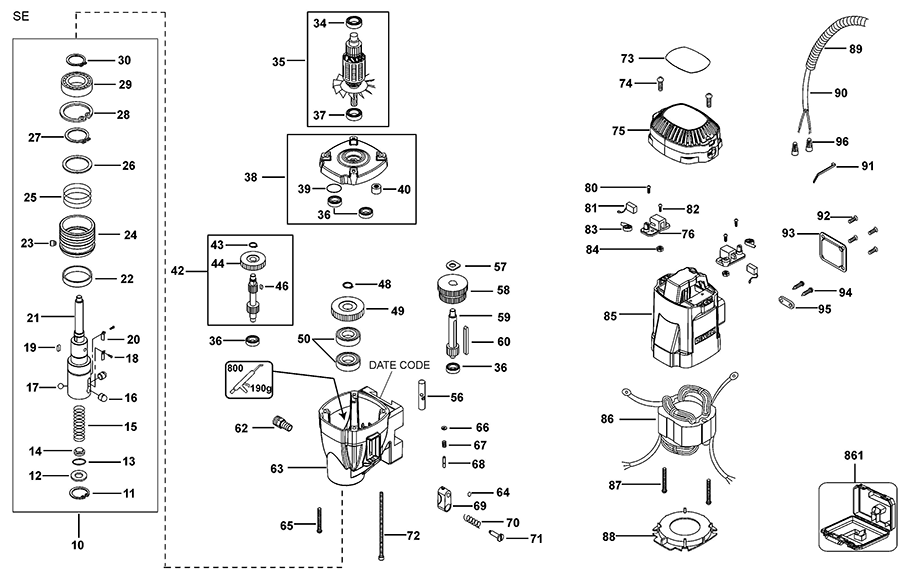 DWE1622K Dewalt Drill Parts